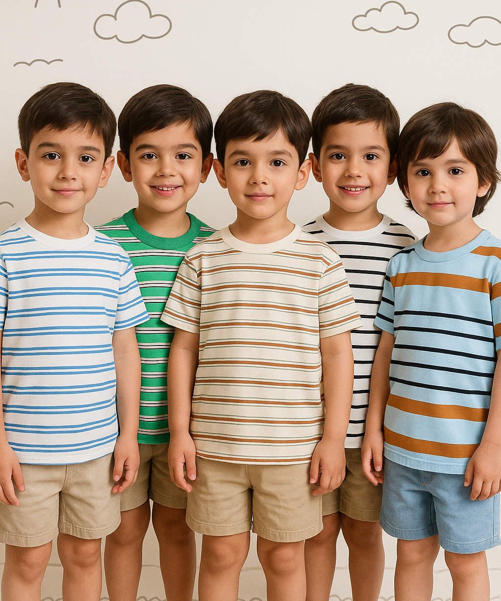 Kids 100% Cotton Stripes 1 To 2 Years / S Size Kids T-shirt (Pack of 5)