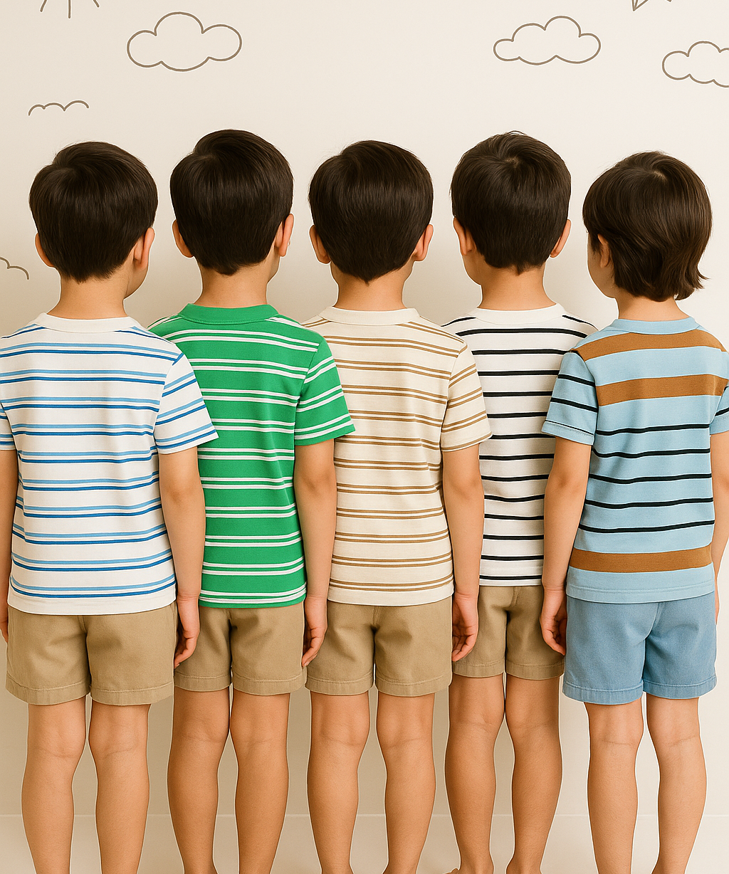 Kids 100% Cotton Stripes 1 To 2 Years / S Size Kids T-shirt (Pack of 5)