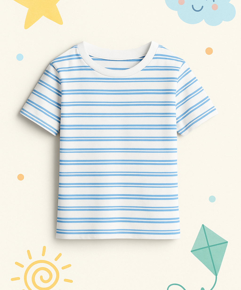 Kids 100% Cotton Stripes 1 To 2 Years / S Size Kids T-shirt (Pack of 5)