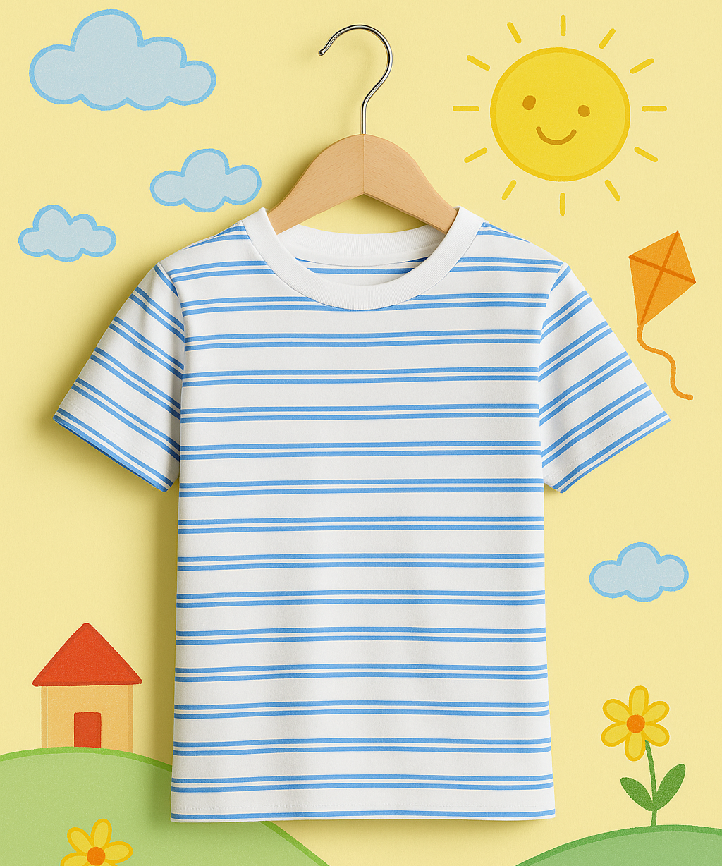 Kids 100% Cotton Stripes 1 To 2 Years / S Size Kids T-shirt (Pack of 5)