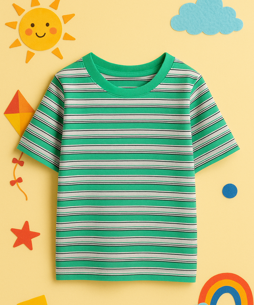 Kids 100% Cotton Stripes 1 To 2 Years / S Size Kids T-shirt (Pack of 5)