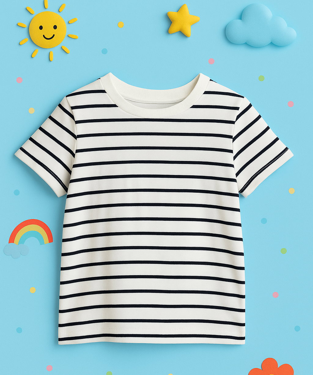Kids 100% Cotton Stripes 1 To 2 Years / S Size Kids T-shirt (Pack of 5)