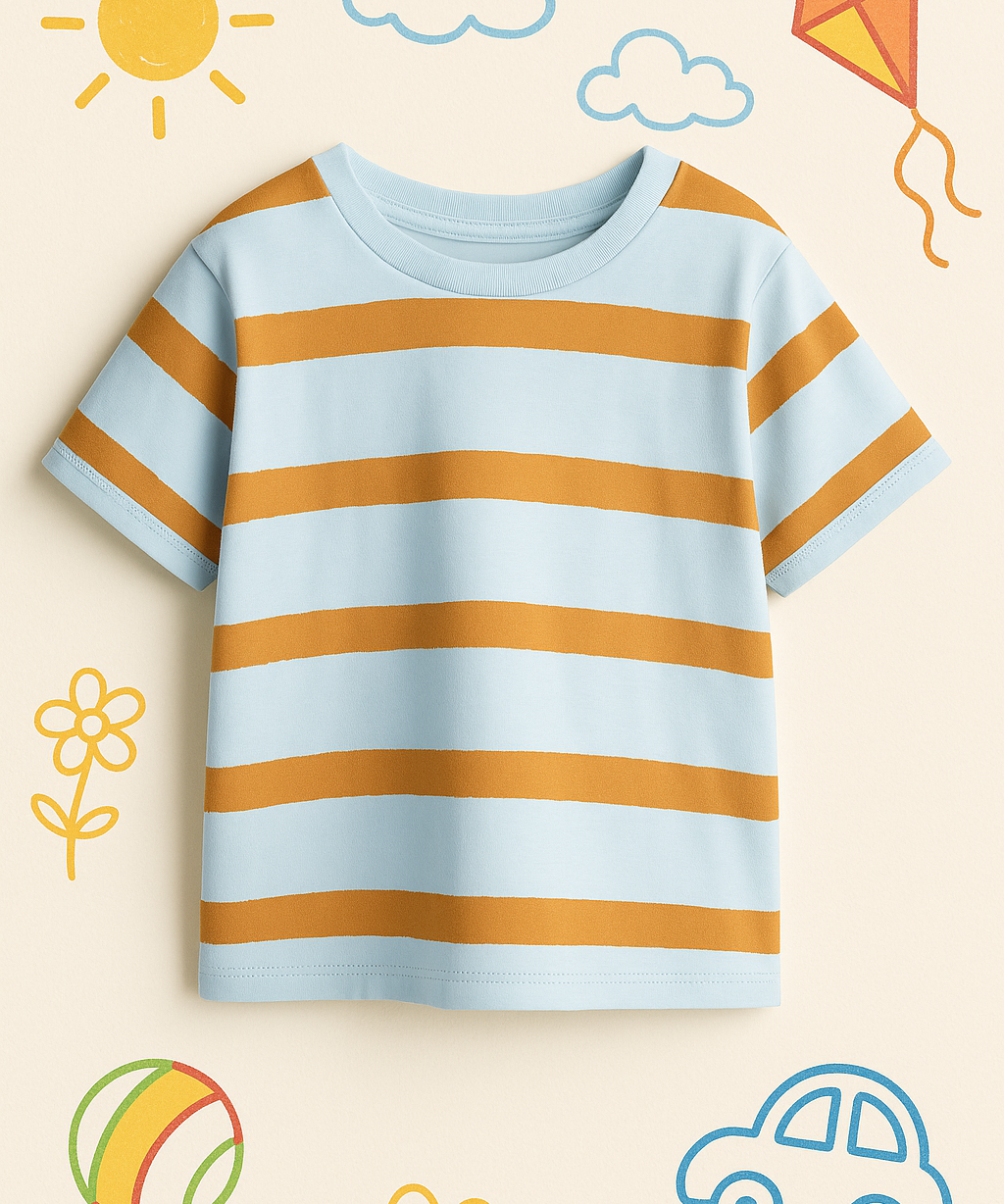 Kids 100% Cotton Stripes 1 To 2 Years / S Size Kids T-shirt (Pack of 5)