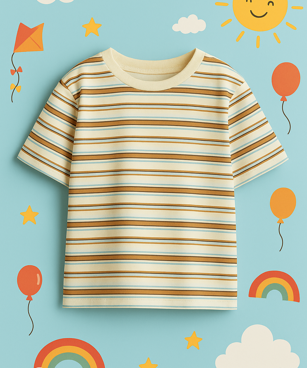 Kids 100% Cotton Stripes 1 To 2 Years / S Size Kids T-shirt (Pack of 5)