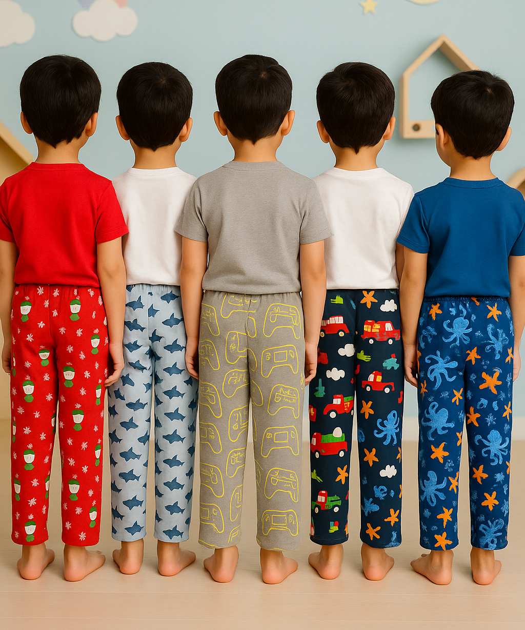 Pure Cotton Printed Trackpant for Casual Night wear for Kids Boys Age 1 To 2 Years M Size (Pack of 5)