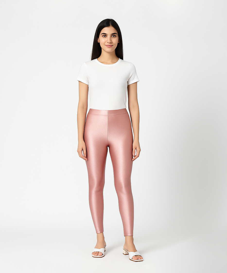 Rose Gold Color Branded Premium Shimmer Leggings (Ankle Length)