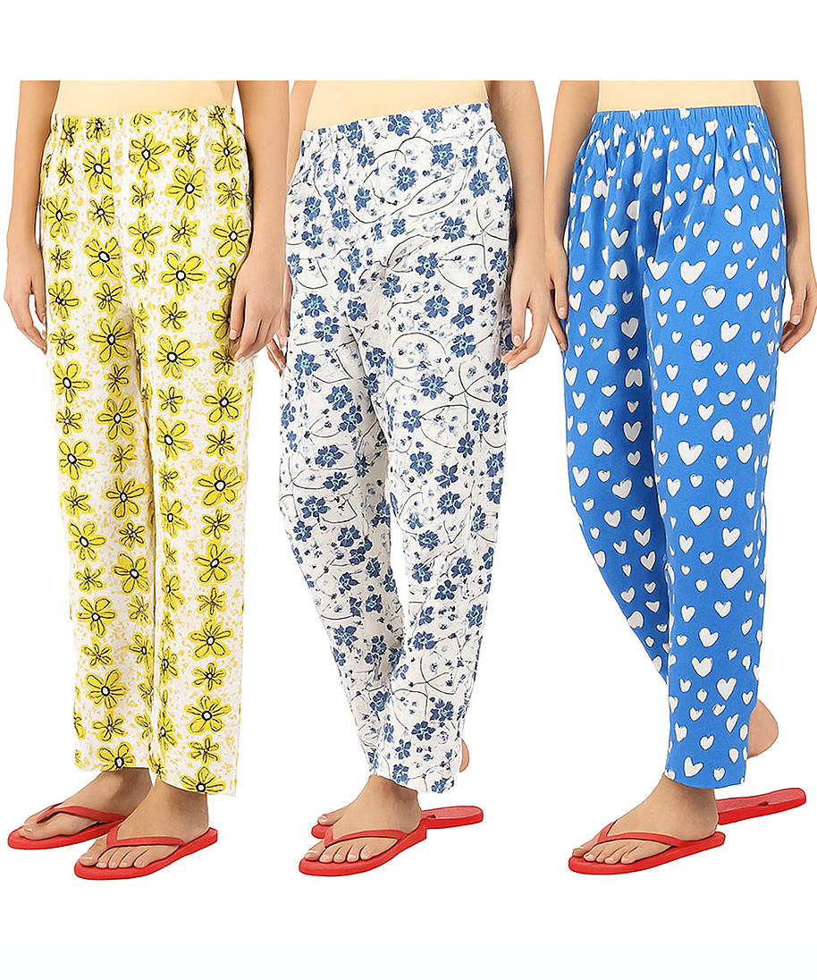 Women's 100% Printed Soft Cotton Night Wear - Pyjama (Pack of 3)