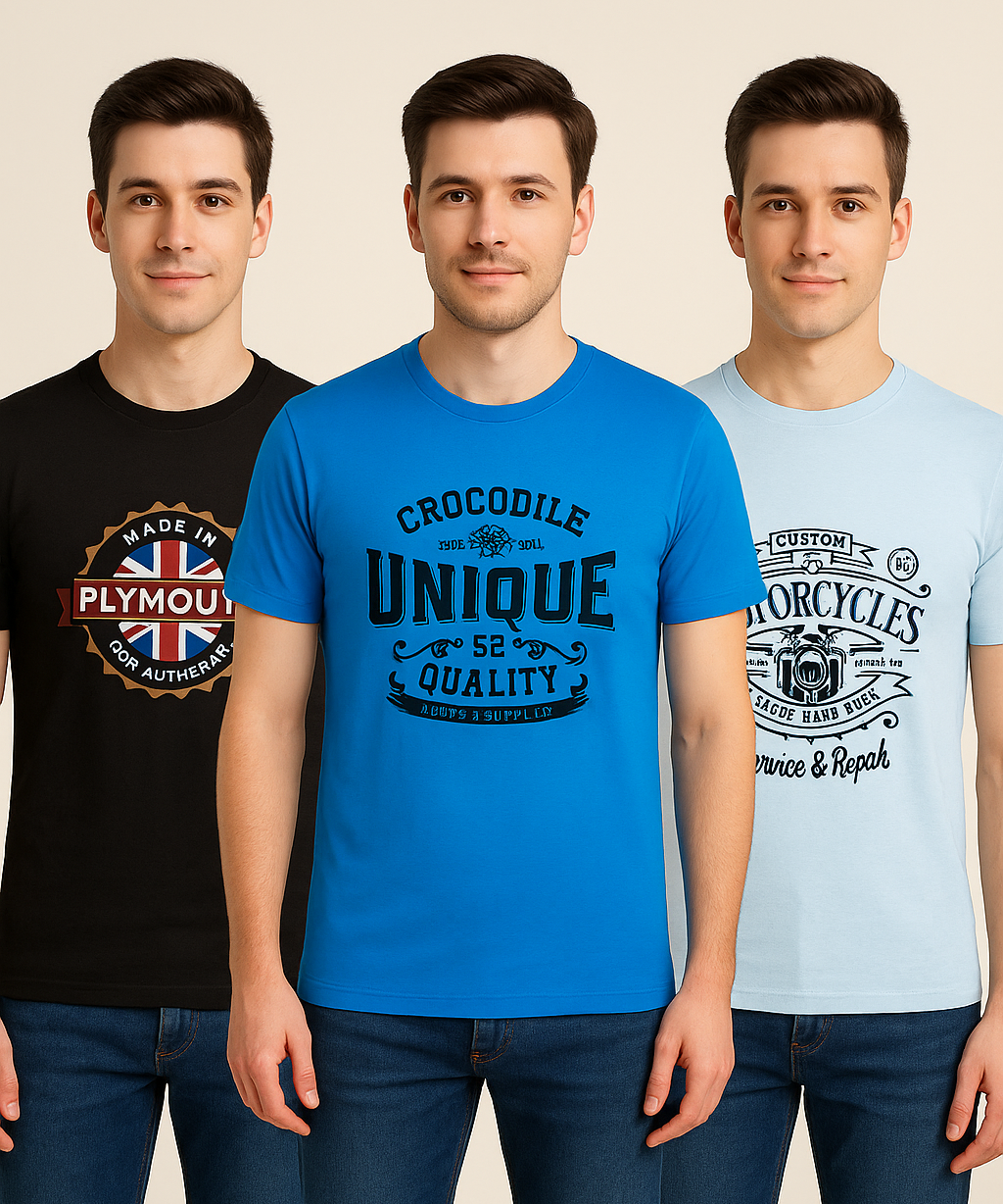 Men's Half Sleeve Printed Round Neck T-Shirt Combo (Pack of 3)