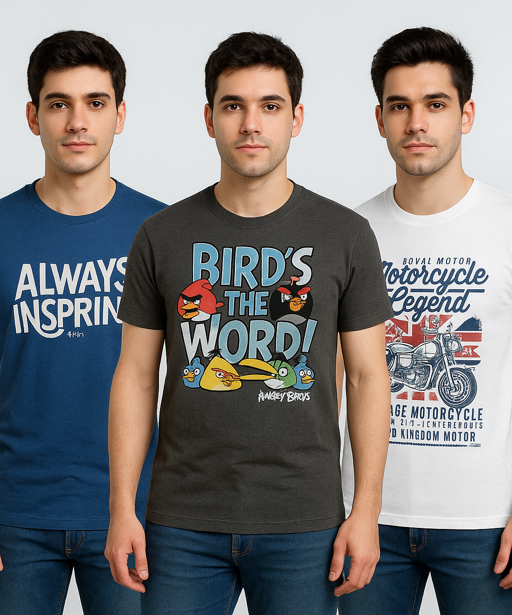 Men's Half Sleeve Printed Round Neck T-Shirt Combo (Pack of 3)