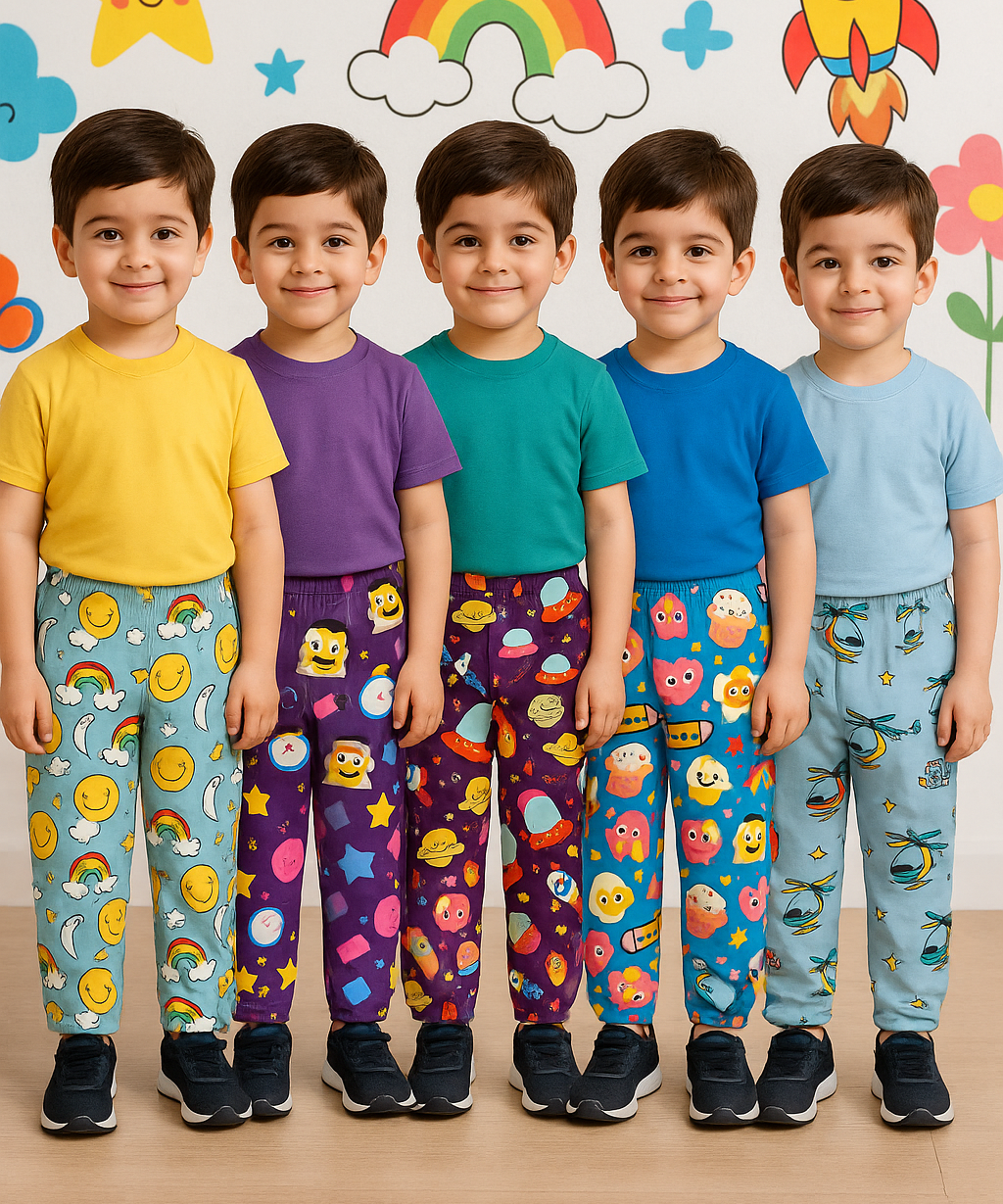 Pure Cotton Printed Lower/Track Pant for Casual Wear/Night wear for Kids Boys/Girls (Pack of 5)