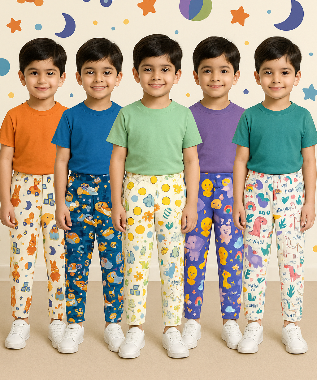 Pure Cotton Printed Lower/Track Pant for Casual Wear/Night wear for Kids Boys/Girls (Pack of 5)