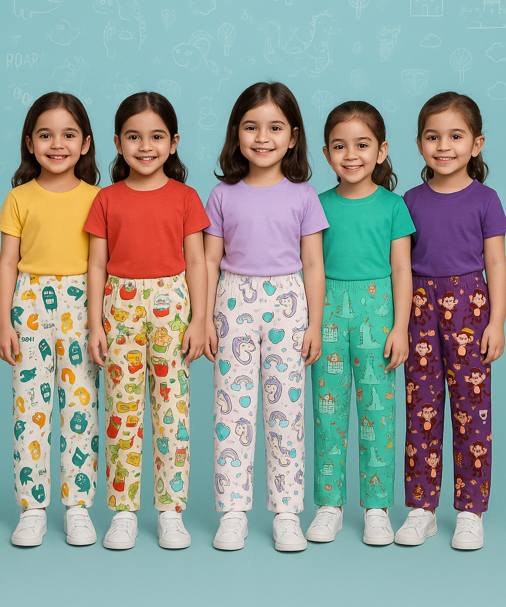 Pure Cotton Printed Pyjamas / Track Pant for Casual Night wear for Girl Kids Age 0 To 5 Years (Pack of 5)