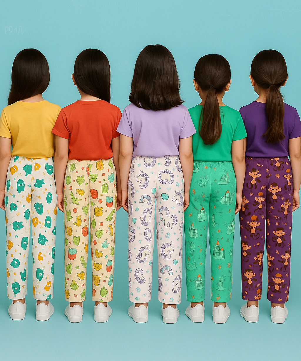 Pure Cotton Printed Pyjamas / Track Pant for Casual Night wear for Girl Kids Age 0 To 5 Years (Pack of 5)