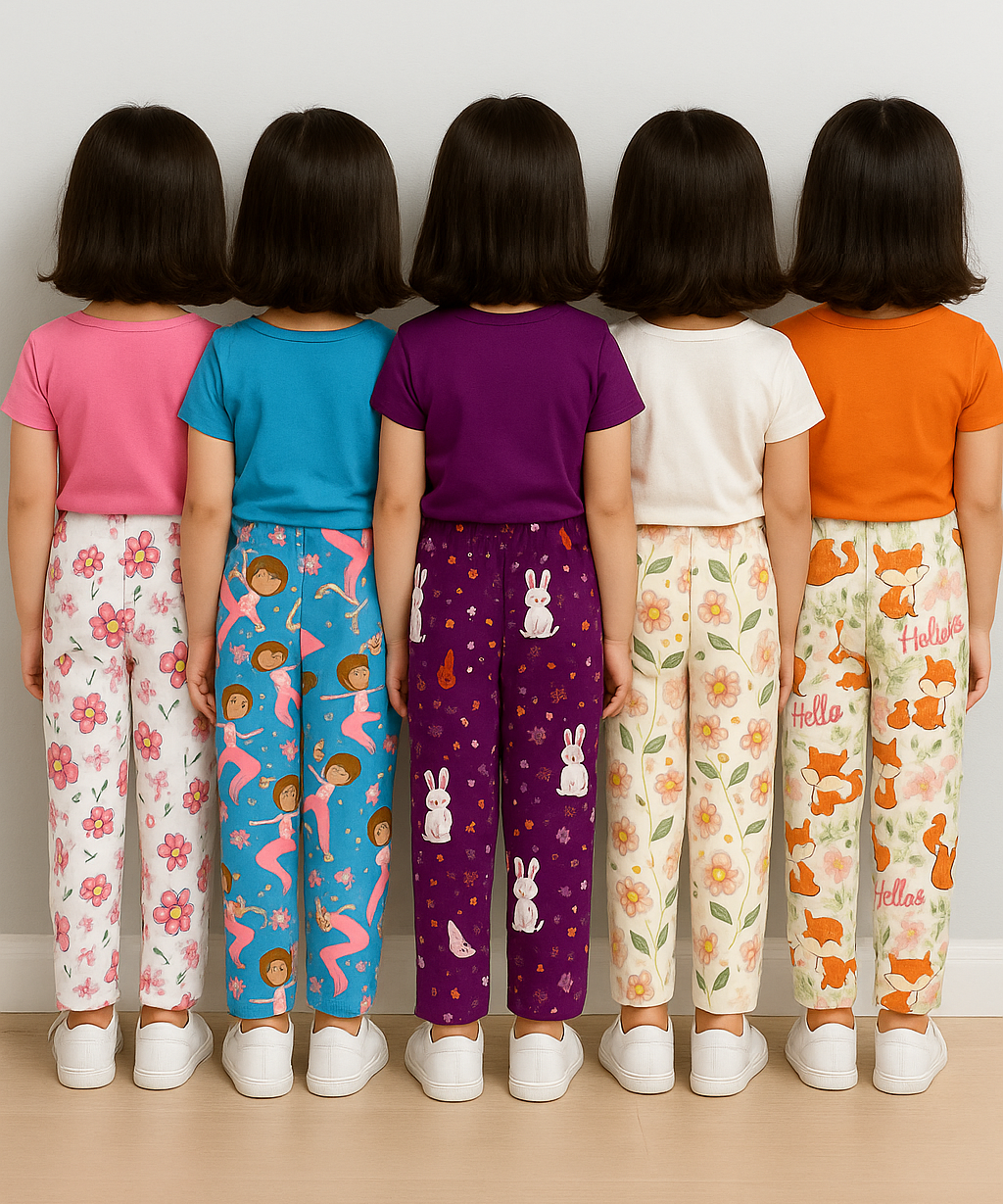 Pure Cotton Printed Pyjamas / Track Pant for Casual Night wear for Girl Kids Age 0 To 5 Years (Pack of 5)