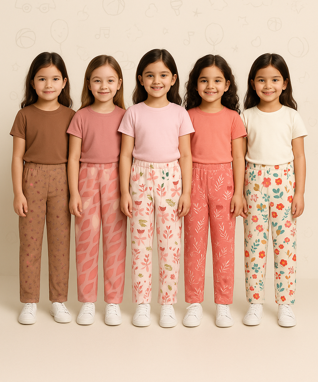 Pure Cotton Printed Pyjamas / Track Pant for Casual Night wear for Girl Kids Age 0 To 5 Years (Pack of 5)
