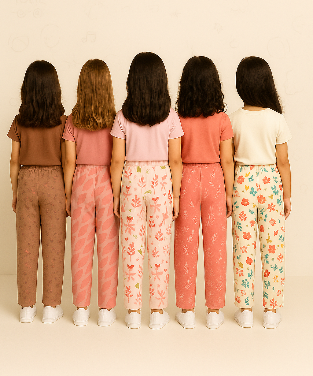 Pure Cotton Printed Pyjamas / Track Pant for Casual Night wear for Girl Kids Age 0 To 5 Years (Pack of 5)