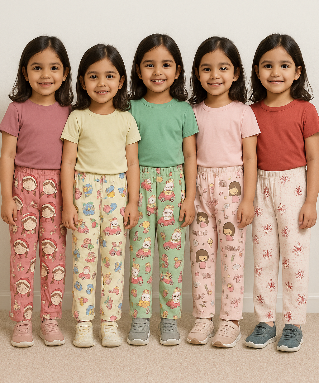 Pure Cotton Printed Pyjamas / Track Pant for Casual Night wear for Girl Kids Age 0 To 5 Years (Pack of 5)