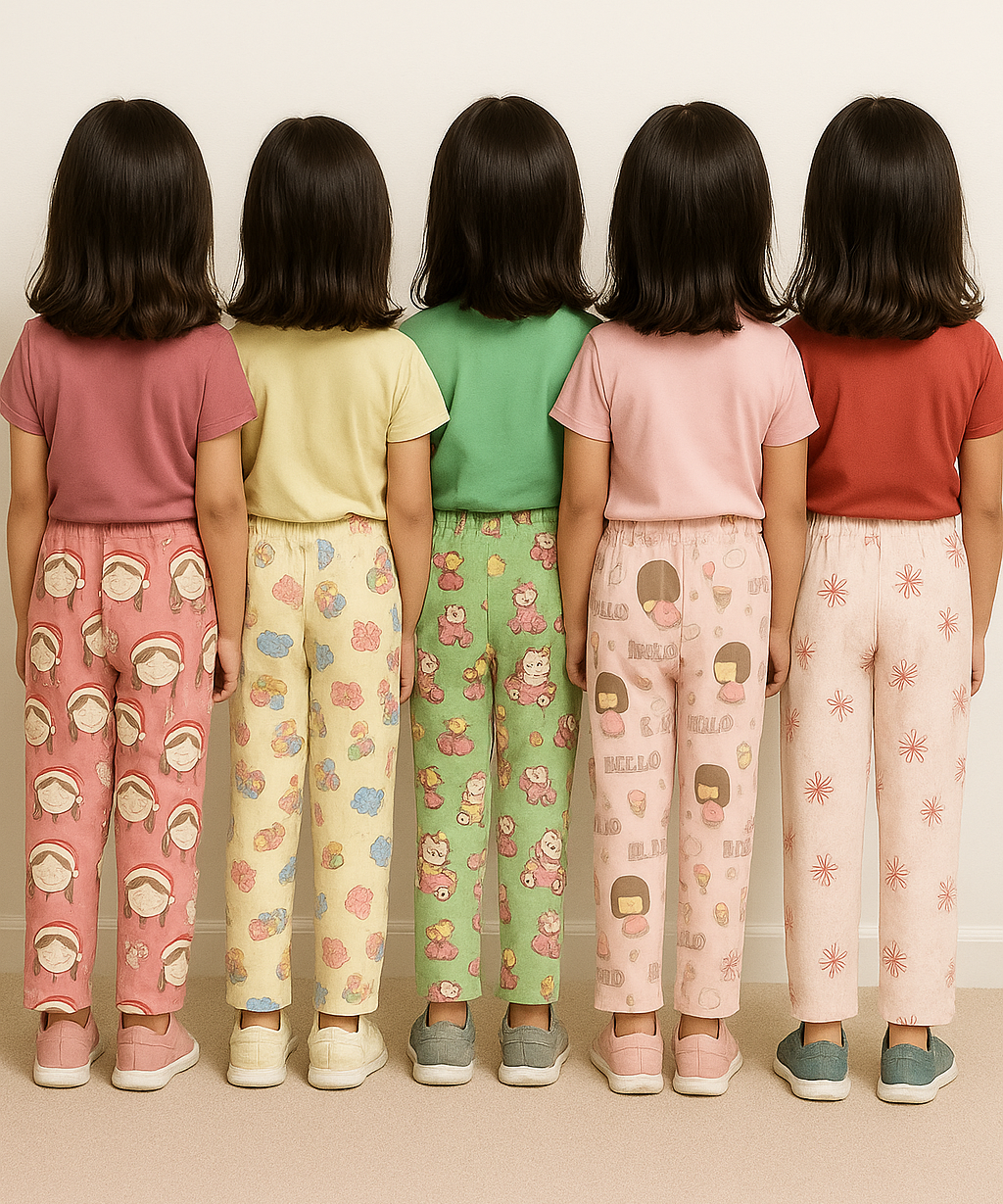 Pure Cotton Printed Pyjamas / Track Pant for Casual Night wear for Girl Kids Age 0 To 5 Years (Pack of 5)