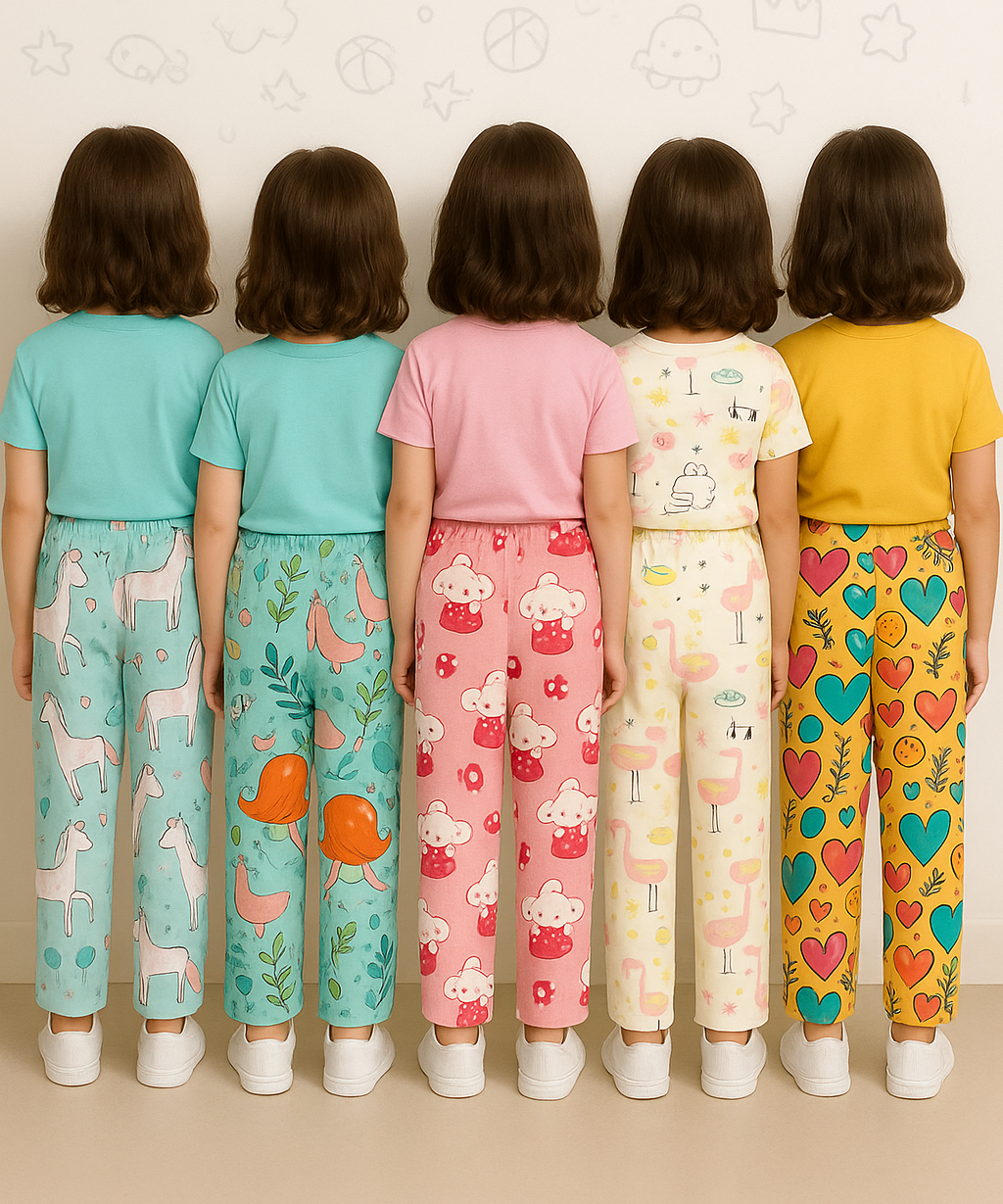Pure Cotton Printed Pyjamas / Track Pant for Casual Night wear for Girl Kids Age 0 To 5 Years (Pack of 5)