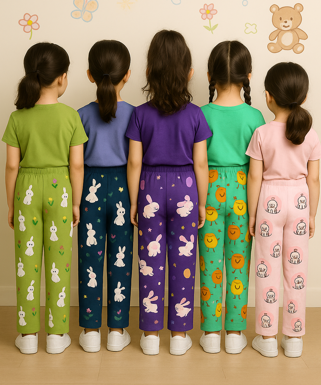 Pure Cotton Printed Pyjamas / Track Pant for Casual Night wear for Girl Kids Age 0 To 5 Years (Pack of 5)