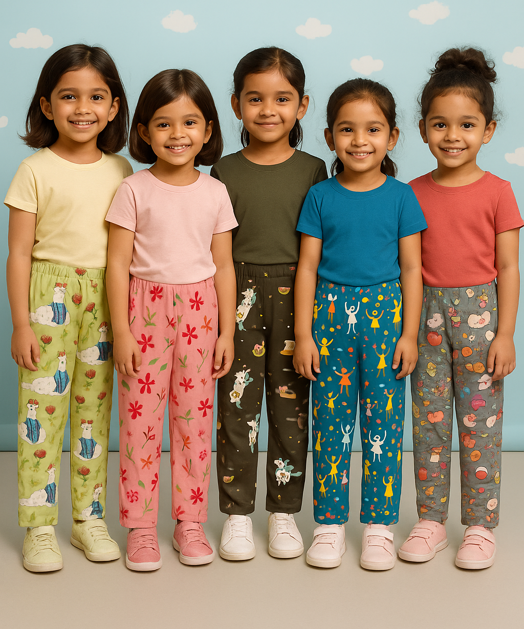 Pure Cotton Printed Pyjamas / Track Pant for Casual Night wear for Girl Kids Age 0 To 5 Years (Pack of 5)