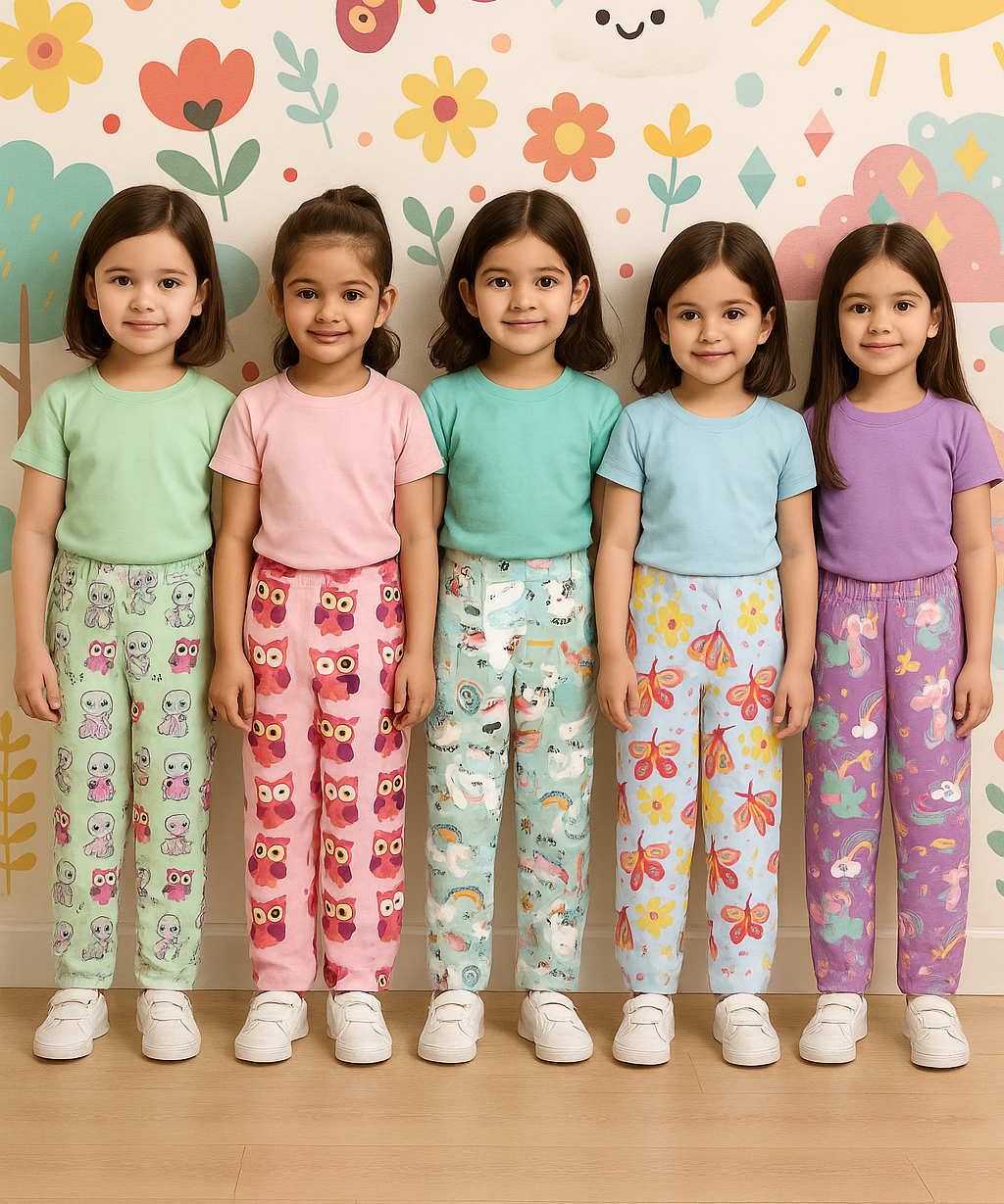 Pure Cotton Printed Pyjamas / Track Pant for Casual Night wear for Girl Kids Age 0 To 5 Years (Pack of 5)