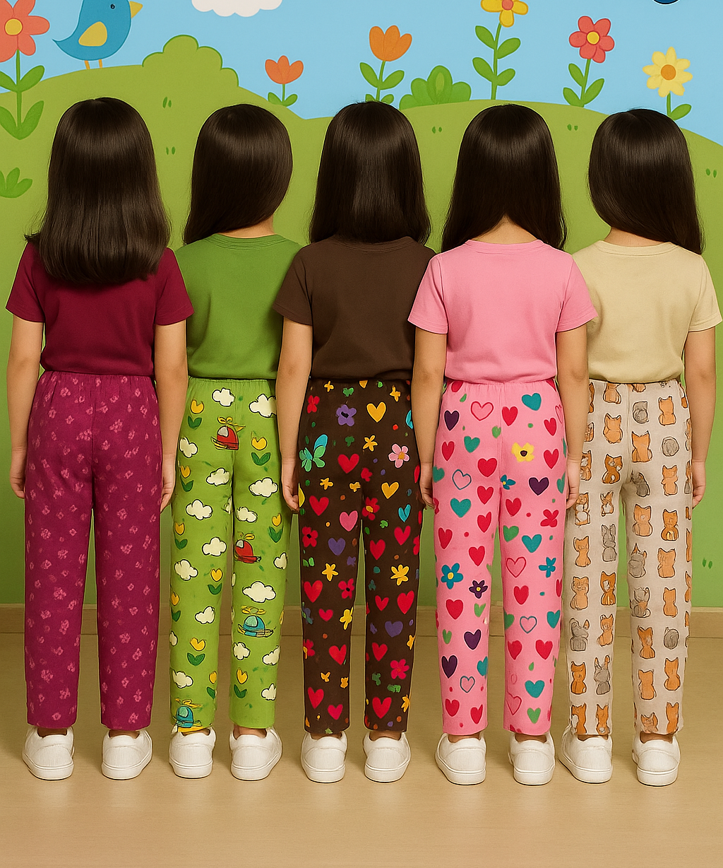 Pure Cotton Printed Pyjamas / Track Pant for Casual Night wear for Girl Kids Age 0 To 5 Years (Pack of 5)