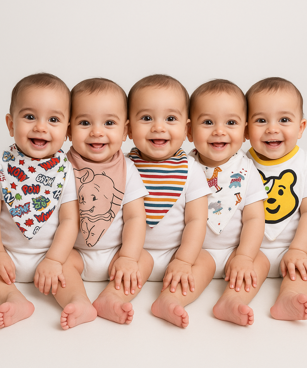 Baby Feeding Bibs V Shape 100% Pure Cotton for 3–12 Months (Pack of 5)