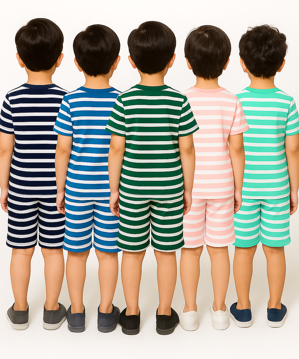 Boys Cotton Stripes Kids Co-ord Set Combo / Age 1-4 Years (Tshirt & Shorts Set Pack of 5)