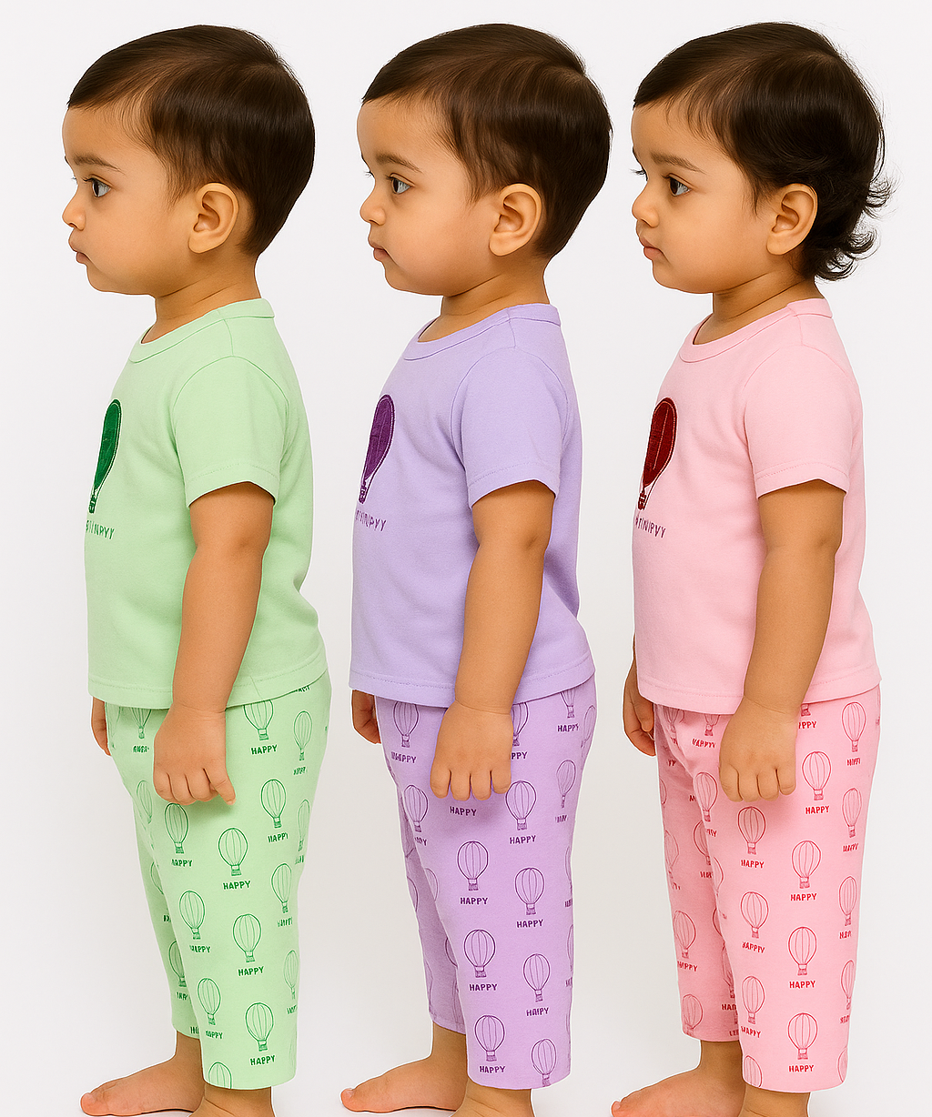 Boy & Girl Baby Printed Co-ord Set Dress | Tshirt & Track Pant Set | 100% Pure Cotton | Age 0 to 12 Months (Pack of 3 Sets Combo) - 2125