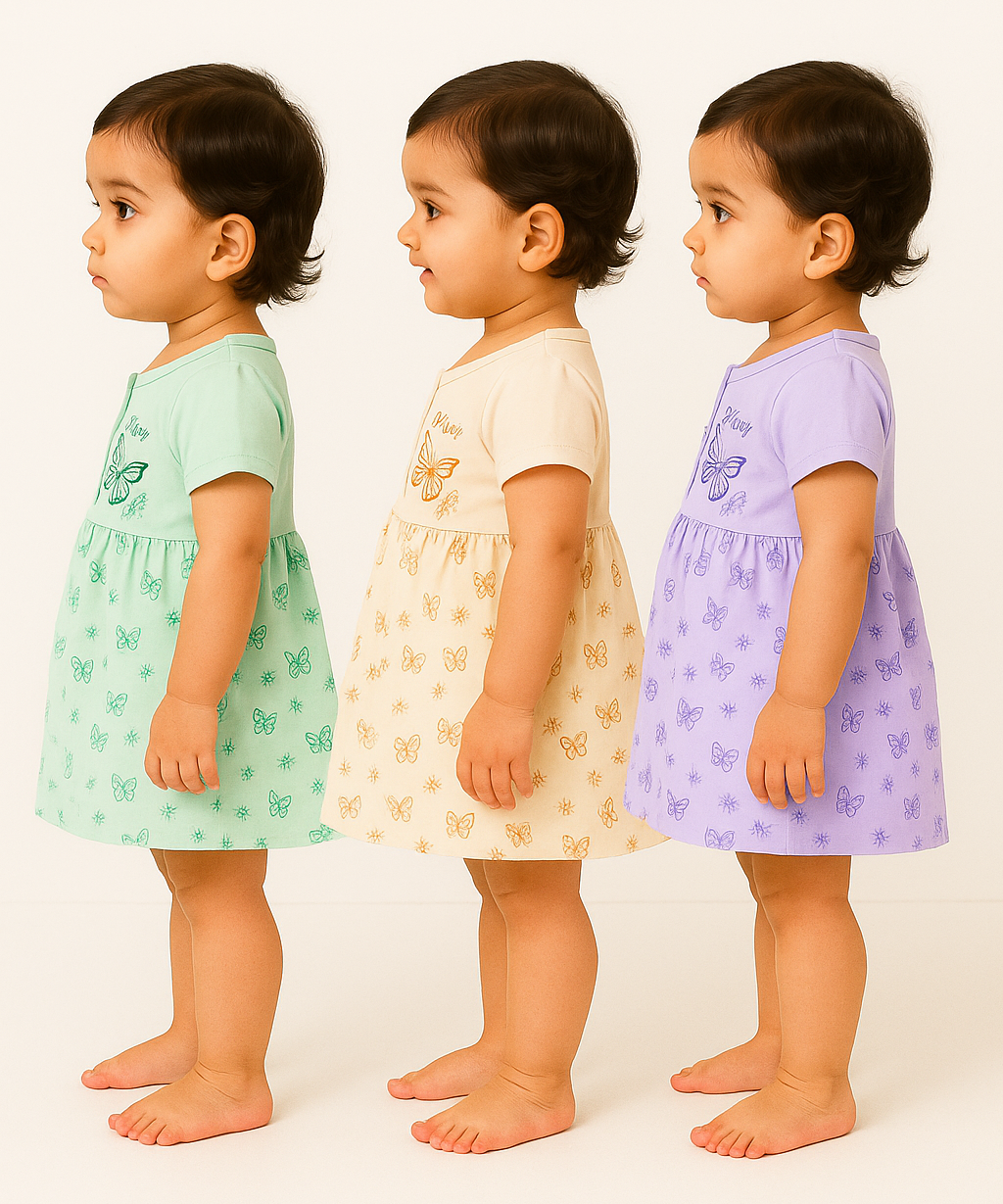 Girl Baby Frock and Underwear Set | 100% Cotton Printed Gown Dress/Frock Dress | Age 0-12 Months (Pack of 3 Sets)
