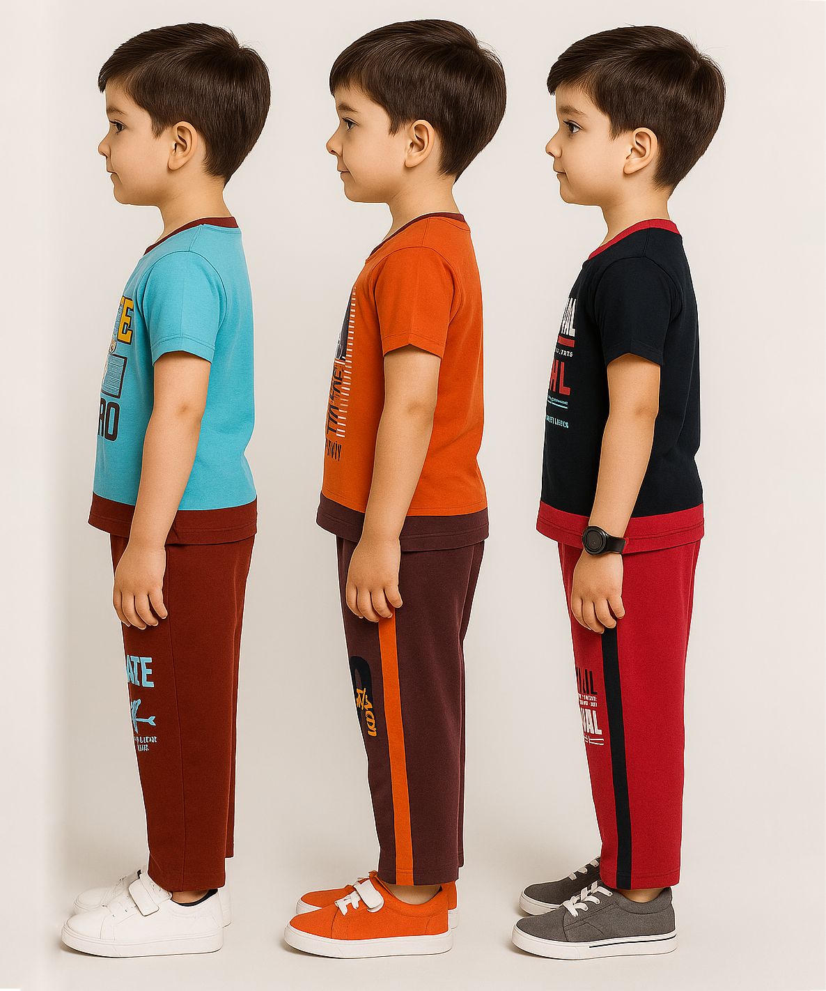 Boy Kid Co-ord Set | Half sleeve Tshirt and Trackpant for Boy Kids | Sizes Age 1 to 3 Years (Pack of 3 Set) - 927