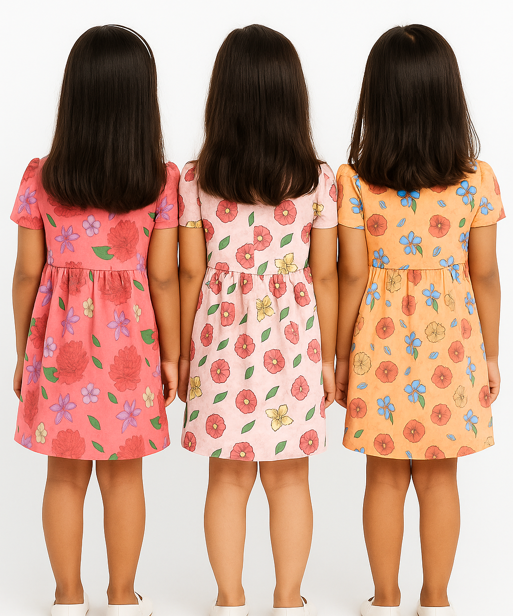 Girl Kids Frock 100% Cotton Floral Printed Gown Dress/Frock Dress | Age 1 to 5 Years (Pack of 3 Pieces)