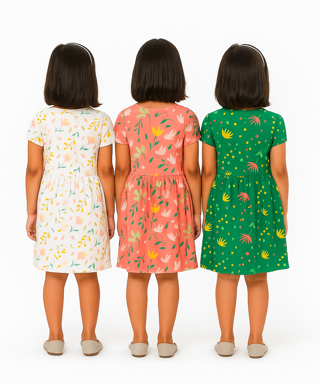 Girl Kids Frock 100% Cotton Floral Printed Gown Dress/Frock Dress | Age 1 to 5 Years (Pack of 3 Pieces)