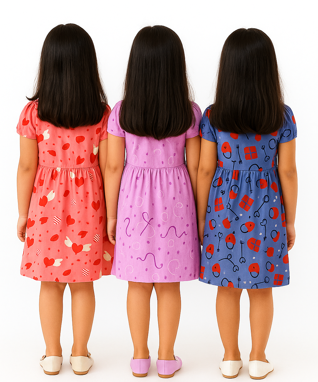 Girl Kids Frock 100% Cotton Floral Printed Gown Dress/Frock Dress | Age 1 to 5 Years (Pack of 3 Pieces)