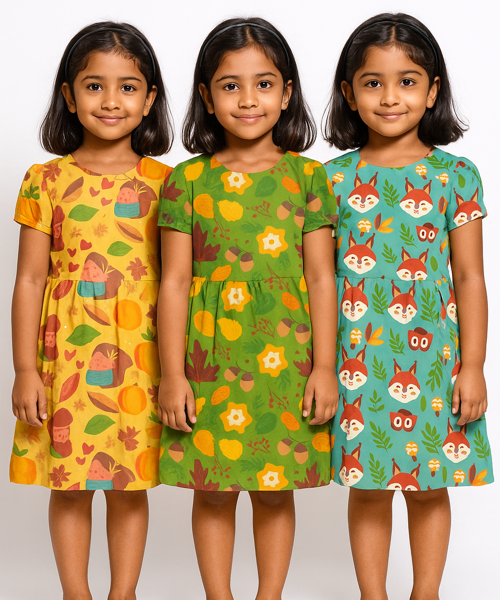 Girl Kids Frock 100% Cotton Floral Printed Gown Dress/Frock Dress | Age 1 to 5 Years (Pack of 3 Pieces)