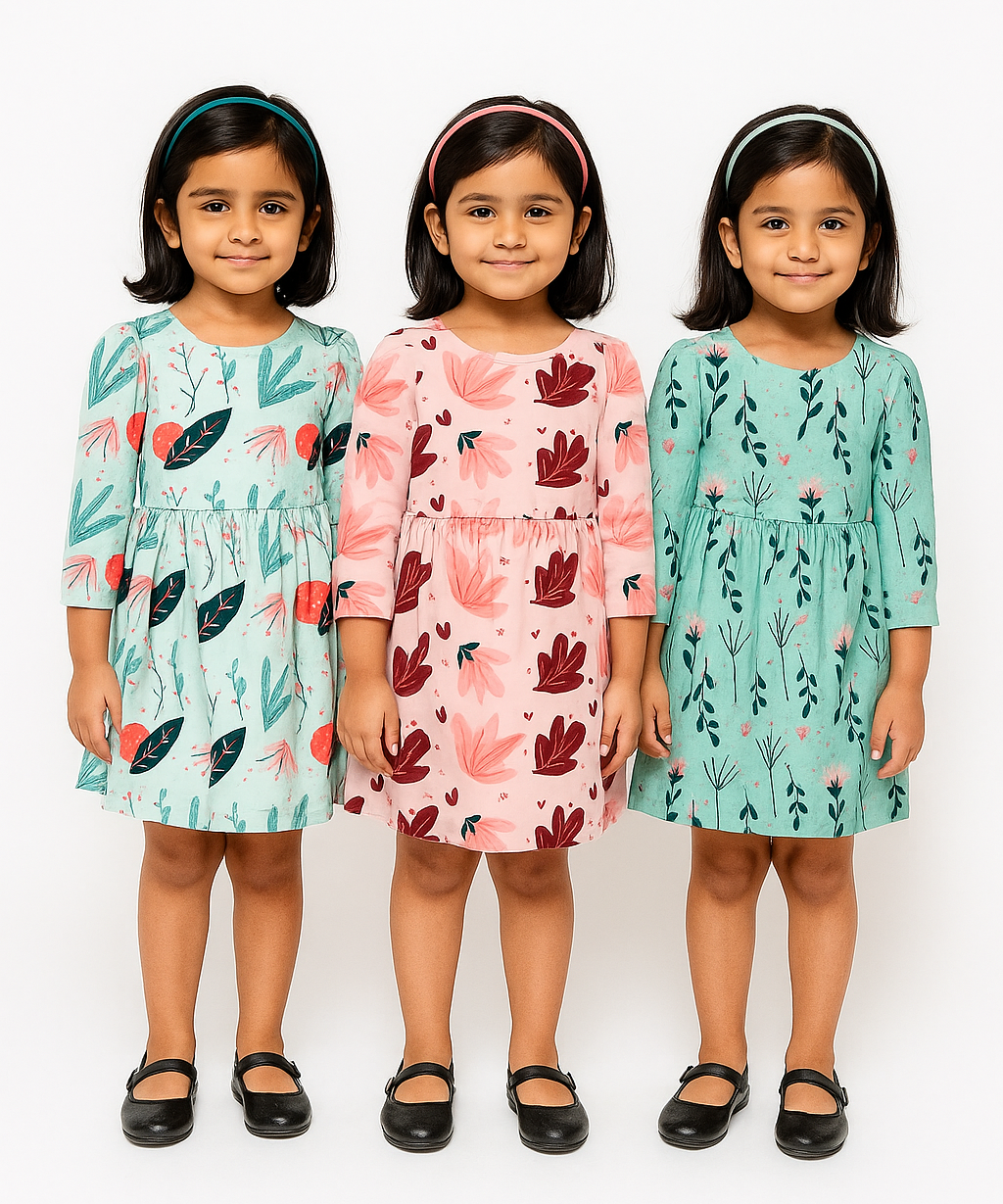 Girl Kids Frock 100% Cotton Floral Printed Gown Dress/Frock Dress | Age 1 to 5 Years (Pack of 3 Pieces)