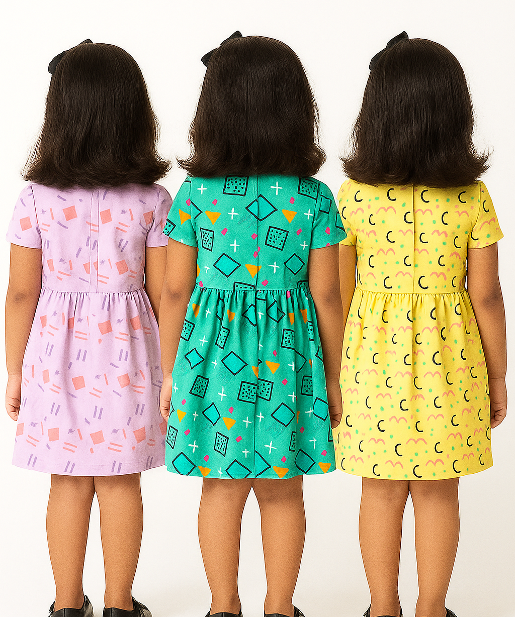 Girl Kids Frock 100% Cotton Floral Printed Gown Dress/Frock Dress | Age 1 to 5 Years (Pack of 3 Pieces)