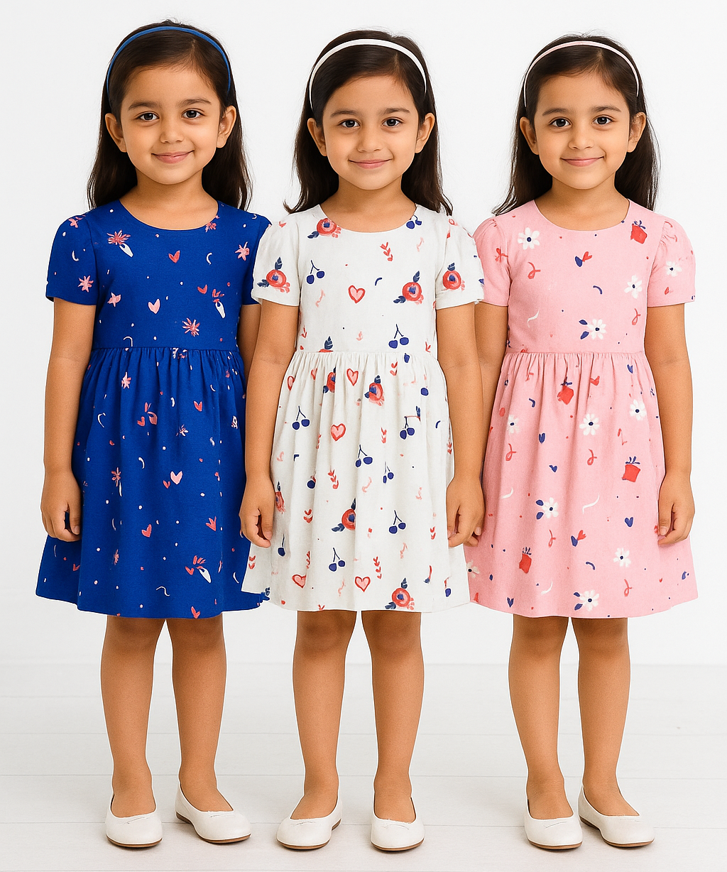 Girl Kids Frock 100% Cotton Floral Printed Gown Dress/Frock Dress | Age 1 to 5 Years (Pack of 3 Pieces)