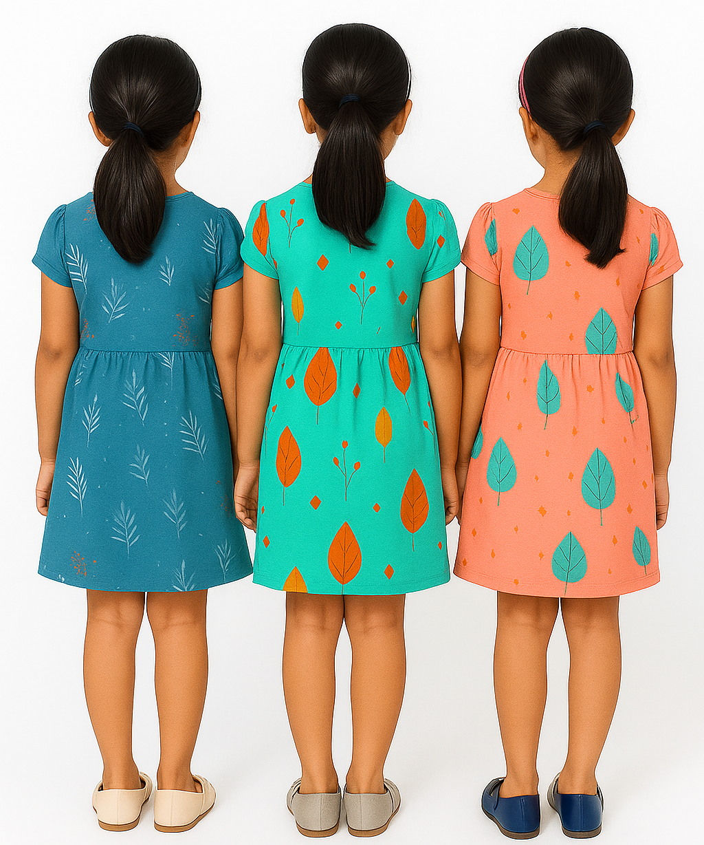 Girl Kids Frock 100% Cotton Floral Printed Gown Dress/Frock Dress | Age 1 to 5 Years (Pack of 3 Pieces)
