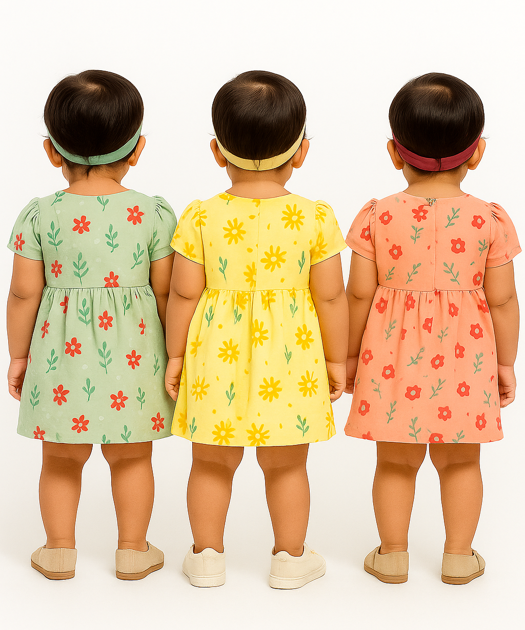 Girl Baby Frock 100% Cotton Floral Printed Gown Dress/Frock Dress | Age 0 to 12 Months (Pack of 3 Pieces)
