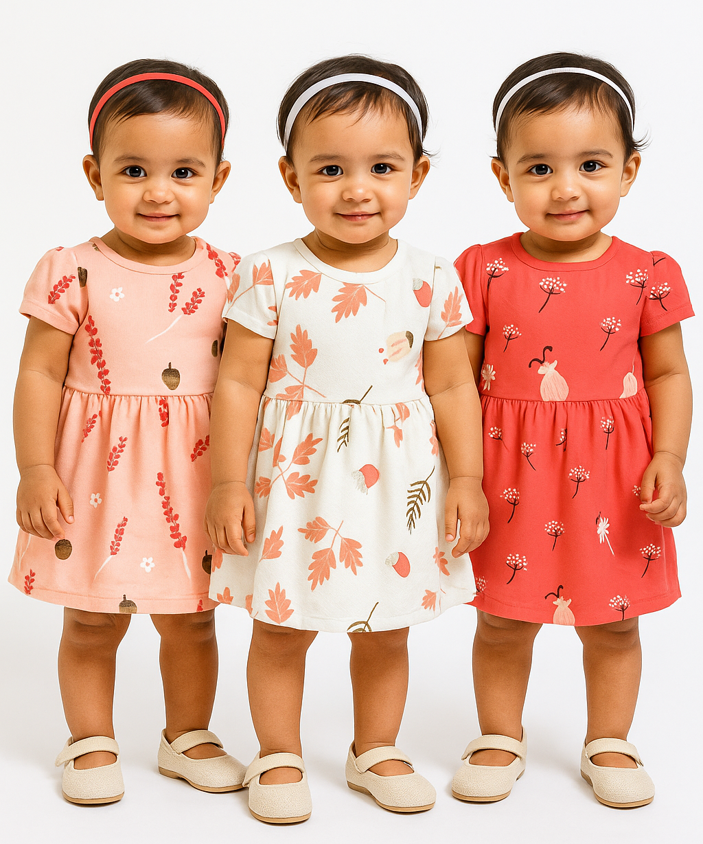 Girl Baby Frock 100% Cotton Floral Printed Gown Dress/Frock Dress | Age 0 to 12 Months (Pack of 3 Pieces)