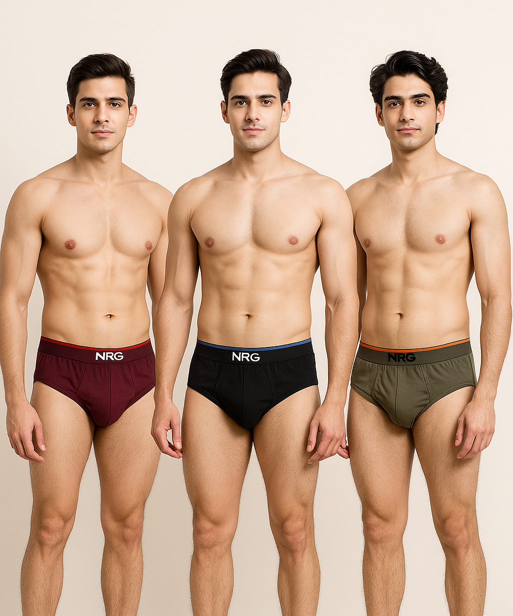 NRG Mens 100% Cotton Comfort Brief (Pack of 3)