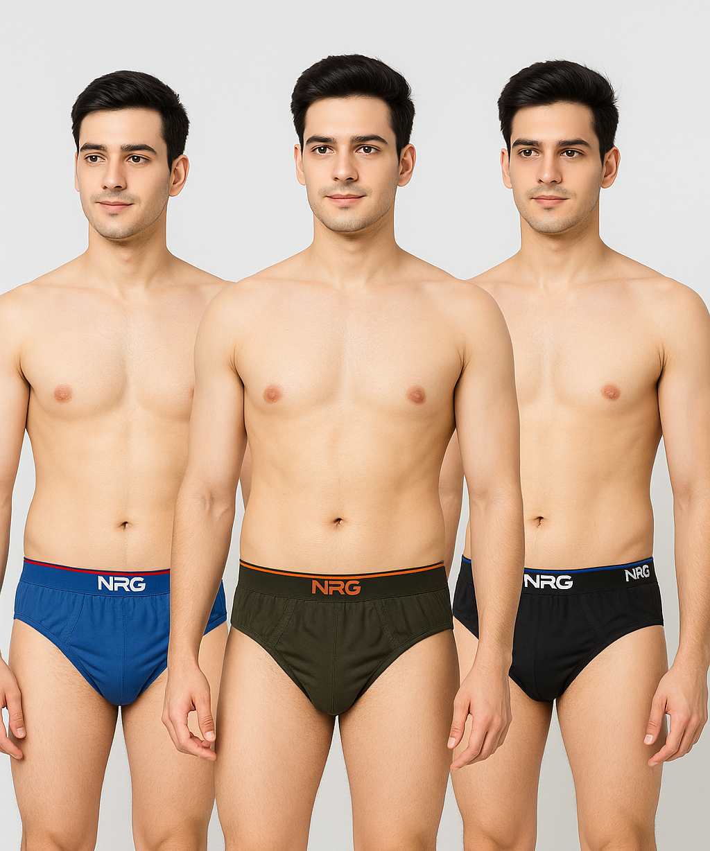 NRG Mens 100% Cotton Comfort Brief (Pack of 3)
