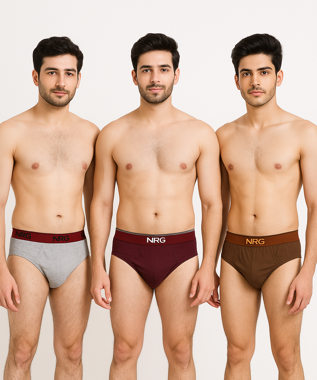 NRG Mens 100% Cotton Comfort Brief (Pack of 3)