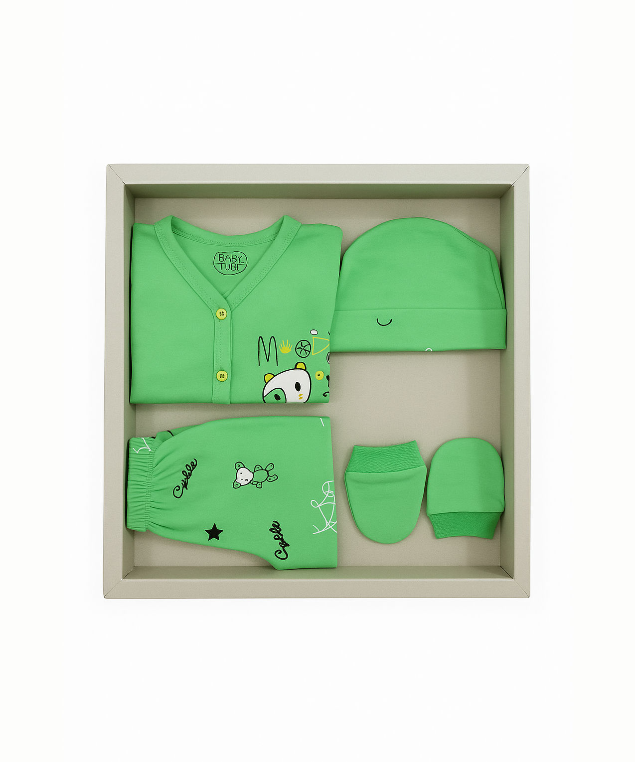 Babies Gift Box Co-ord Set | Tshirt, Trackpant, Cap, Mittens for New Born Babies | Age 3-18 Months