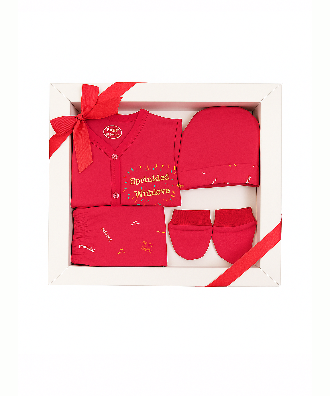Babies Gift Box Co-ord Set | Tshirt, Trackpant, Cap, Mittens for New Born Babies | Age 3-18 Months