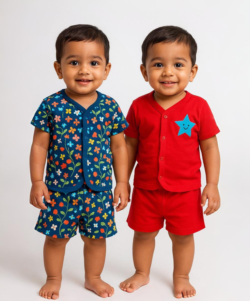 Babies Jabla Co-ord Set | Tshirt and Shorts for Infant and New Born Babies | Age 3-6 Months (Pack of 2)