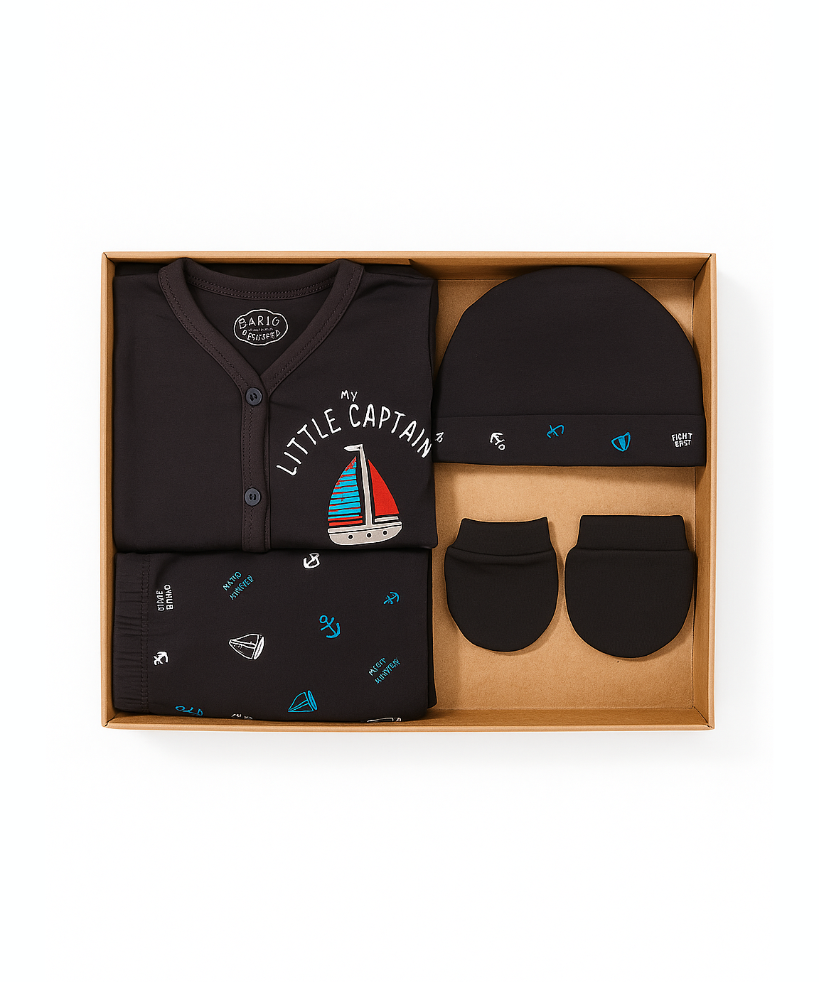 Babies Gift Box Co-ord Set | Tshirt, Trackpant, Cap, Mittens for New Born Babies | Age 3-18 Months