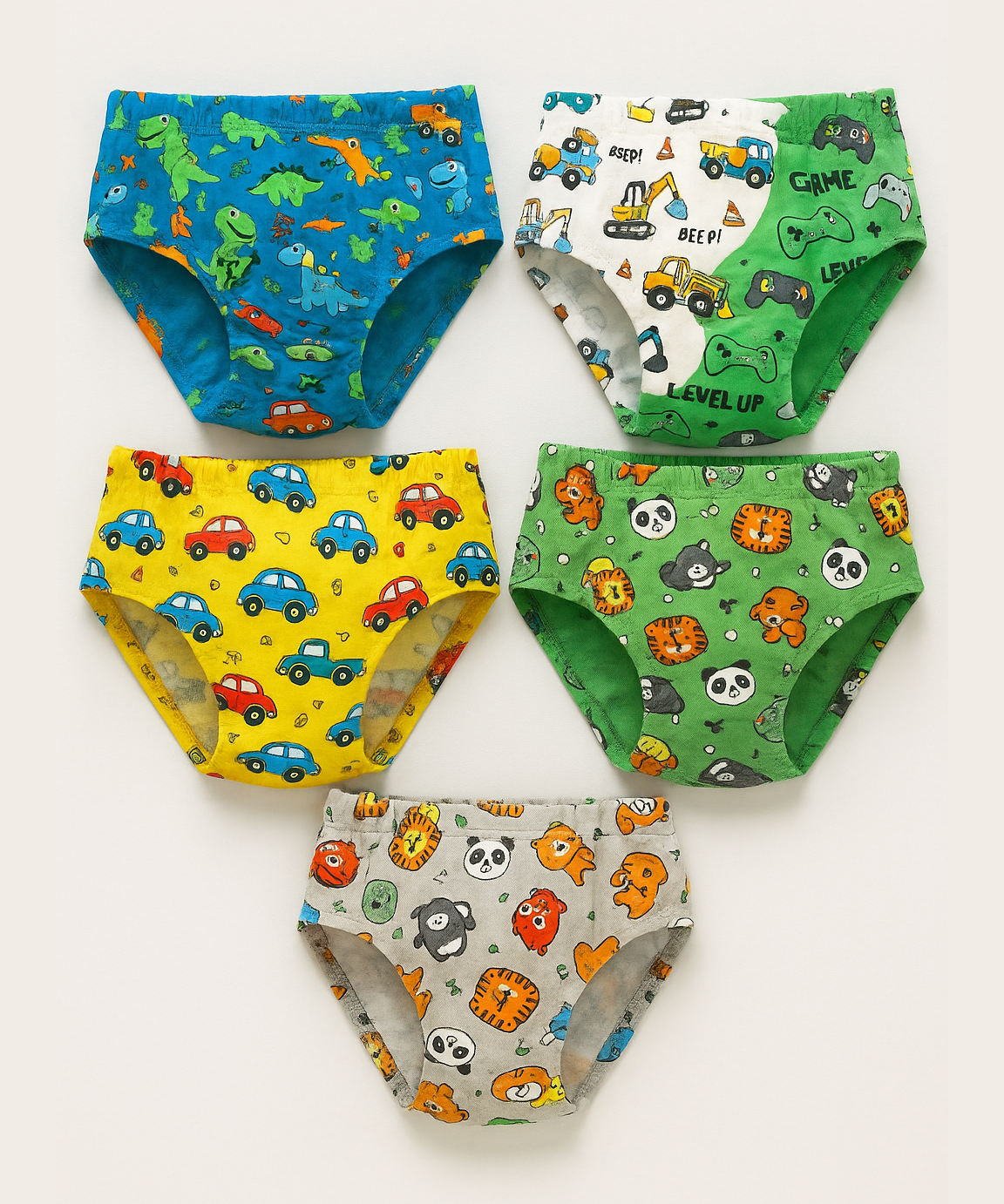 Boy Kids Printed Underwear Brief 100% Pure Cotton for 1-9 Years (Pack of 5)